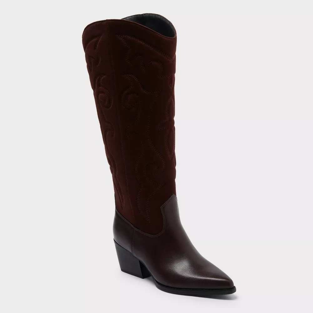 Universal Thread Madeline Tall Western Boots Burgundy Women 10 Block Heel Zipper